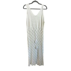 Cupshe White Crochet Knit Maxi Dress XL V-Neck Boho Tassel Drawstring‎ Sz XL